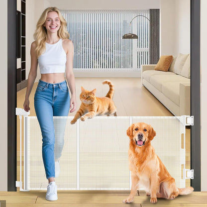 2 Pack Short Dog Gate Pet Gates Puppy Gate 14" H 59" Wide Step Over Pet Fence, Mesh Retractable Indoor Outdoor Expands Up to 59 Inches Small Dog Gates for Doorways Stairs