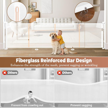 236" Retractable Baby Gate Extra Wide, 41" Tall Retractable Dog Gate for Stairs, Doorways, Decks, Mesh Gate Long Child Gate Pet Gate for Indoor, Outdoor, with Reinforced Mesh Rods, Dual Locks