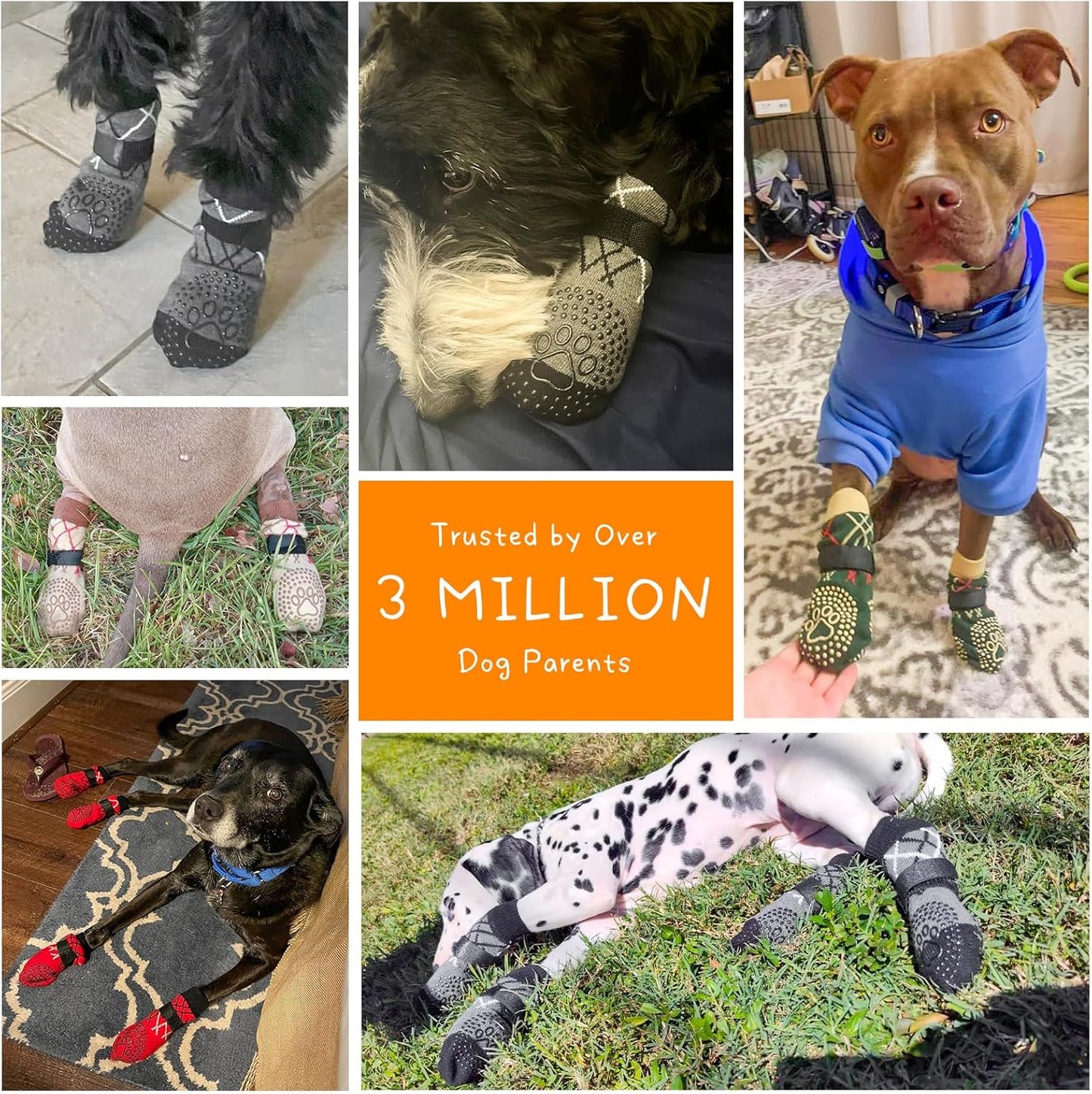 BEAUTYZOO 6PCS Dog Socks to Prevent Licking Paws, Anti Slip Dog Shoes for Hot Pavement Hardwood Floors, Traction Control Toe Grips Boots & Paw Protectors for Small Medium Large Senior Dogs, Grey S