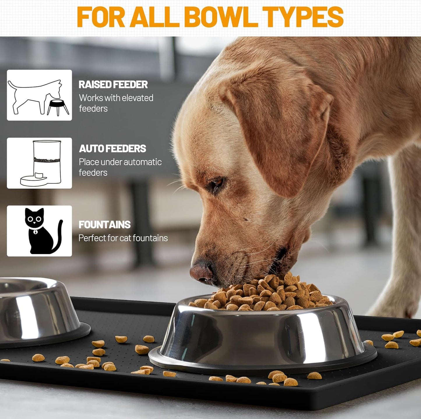 Hubulk Dog Feeding Mat,100% Waterproof Food Grade Silicone Pet Food and Water Bowl Placemat,Dishwasher, High Raised Edge to Prevent Spills,Nonslip Tray to Stop Messes on Floor (19"x12"x0.5", Grey)