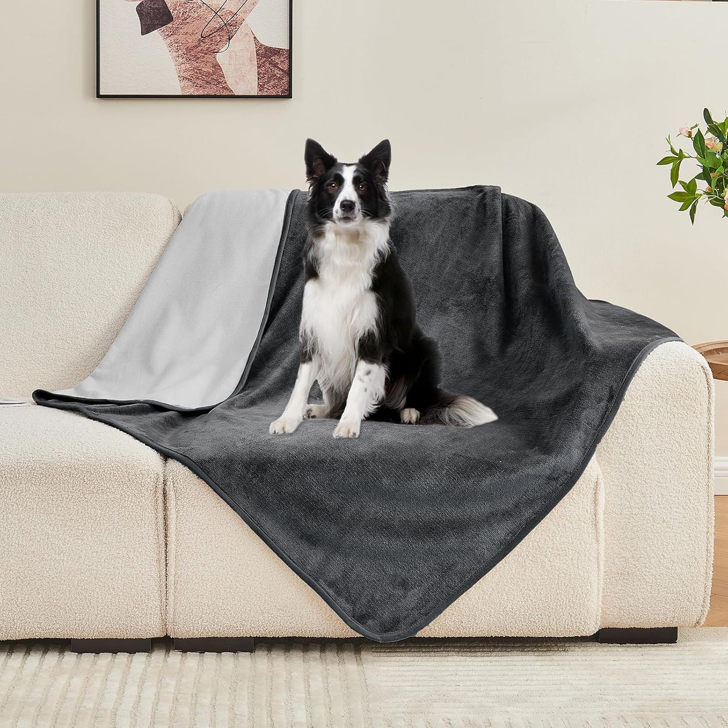 Waterproof Blanket 60"x80" for Adults, Reversible Waterproof Bed Cover for Dogs Cats Pets, Soft Leakproof Blanket for Bed Couch Sofa Furniture Protector, Dusty Pink/Off White