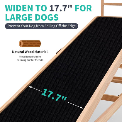 Dog Ramp for Couch, 5-Level Adjustable Wooden Pet Ramp for Bed & SUV, Adjustable Height 15.7"-23.6",Folding Non Slip Dog Ramps for Small Large Senior Dogs & Cats - Furniture Quality