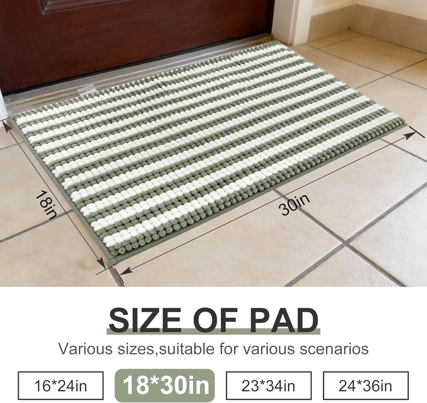 pobopobo Dog Door Mat for Muddy Paws - Absorbent & Washable Chenille Rug, Non-Slip Dirt Trapper for Indoor Outdoor Entryway, Quick Dry Pet Mat for Muddy Dogs (Striped Gray-Blue&White, 24" x 16")
