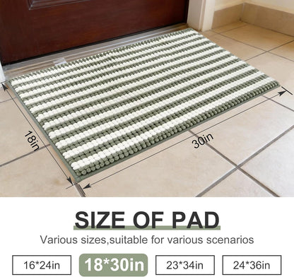 pobopobo Dog Door Mat for Muddy Paws - Absorbent & Washable Chenille Rug, Non-Slip Dirt Trapper for Indoor Outdoor Entryway, Quick Dry Pet Mat for Muddy Dogs (Striped Gray-Blue&White, 24" x 16")