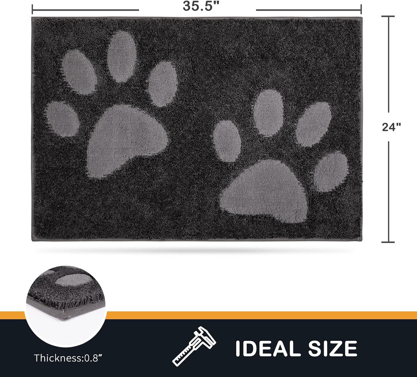 PURRUGS Dirt Trapping Door Mat 20" x 31.5", Non-Skid/Slip Machine Washable Microfiber Entryway Rug, Dog Doormat, Super Absorbent Welcome Mat for Muddy Wet Shoes and Paws, Grey