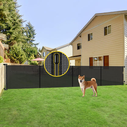 Reinforced 42” Extra Tall Retractable Baby Gates with Rods, Extends up to 60” Wide, Tall Retractable Dog Gate for Doorways Prevent Crawling Through Mesh Pet Gate Indoor Outdoor, Black