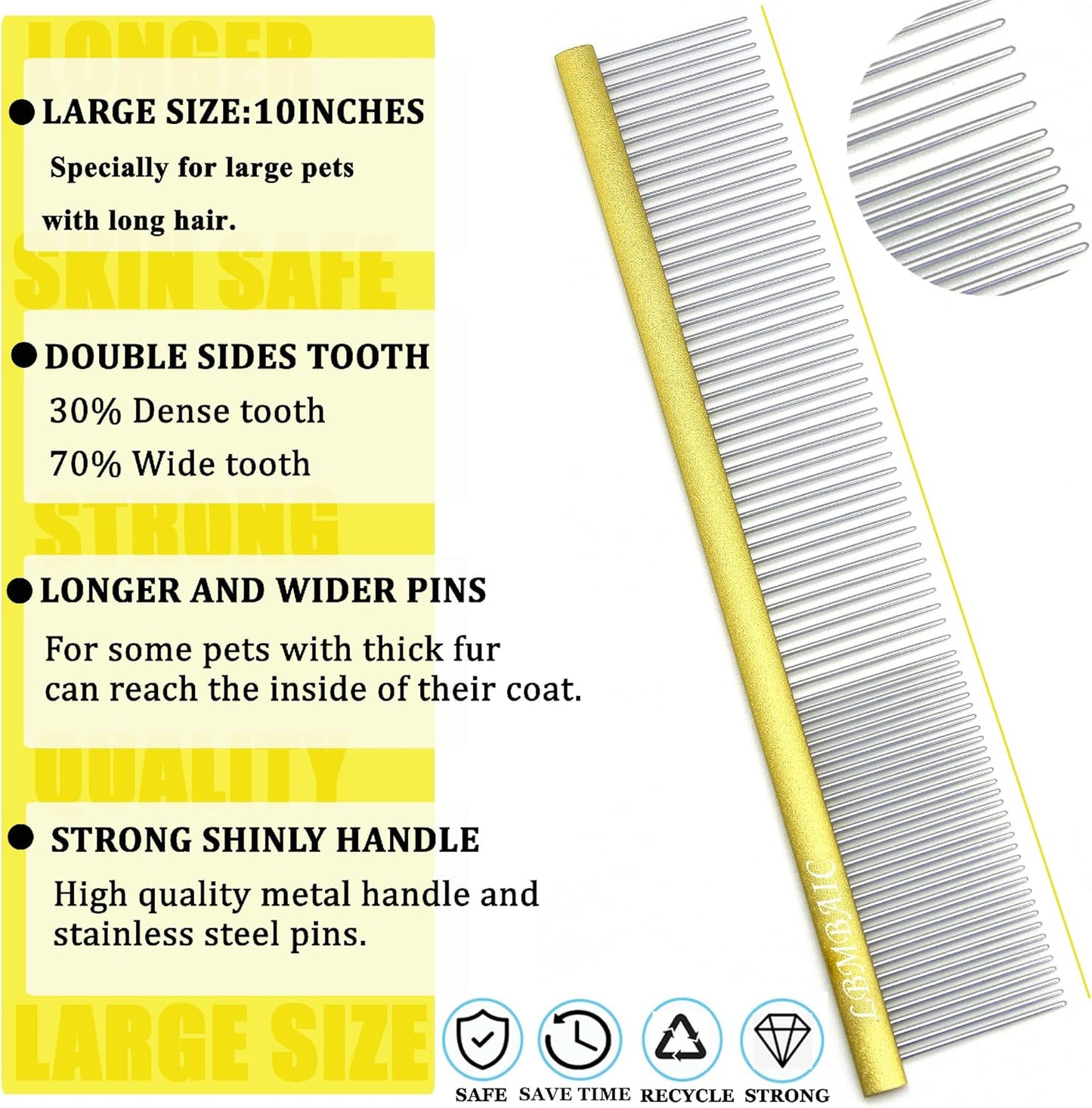 Metal Dog Grooming Comb for Shedding Tangles,Knots,Mats.Dog Combs With Long Wide Tooth for Long Thick Curly Hair Metal Pet Comb for Poodles and Goldendoodles Dematting.7.5INCHES.(Blue)