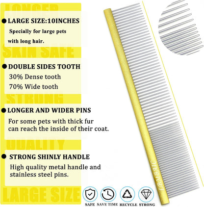 Metal Dog Grooming Comb for Shedding Tangles,Knots,Mats.Dog Combs With Long Wide Tooth for Long Thick Curly Hair Metal Pet Comb for Poodles and Goldendoodles Dematting.7.5INCHES.(Blue)