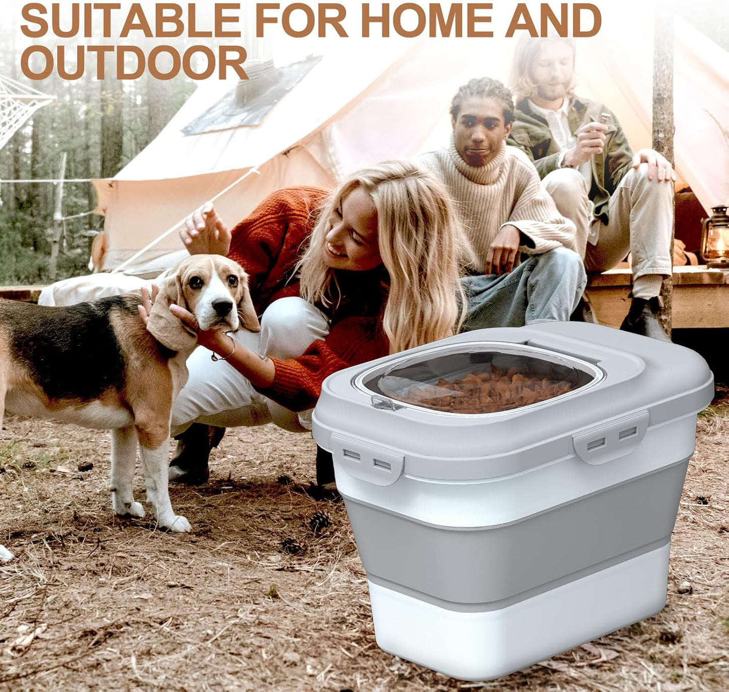 TIOVERY Dog Food Storage Container Small, 10-13lbs Collapsible Dog Cat Food Containers with Airtight Clear Flip-top and Pet Food Scoop, Pet Food Storage Container Bin for Dog Cat Bird Other Pets Grey