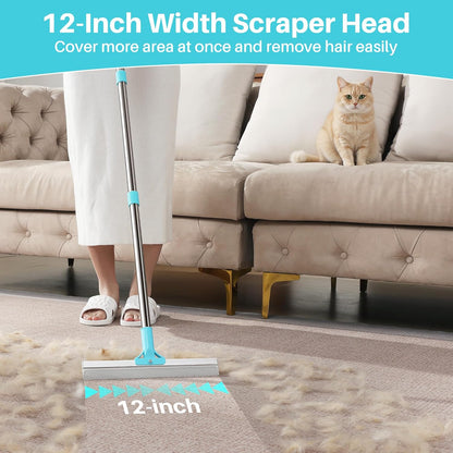 JOYMOOP Carpet Rake for Pet Hair Removal, 63" Adjustable Long Handle Pet Hair Removal Tool, Cat Dog Hair Carpet Rake with Metal and Silicone Scraper for Carpet, Sofa, Cloth