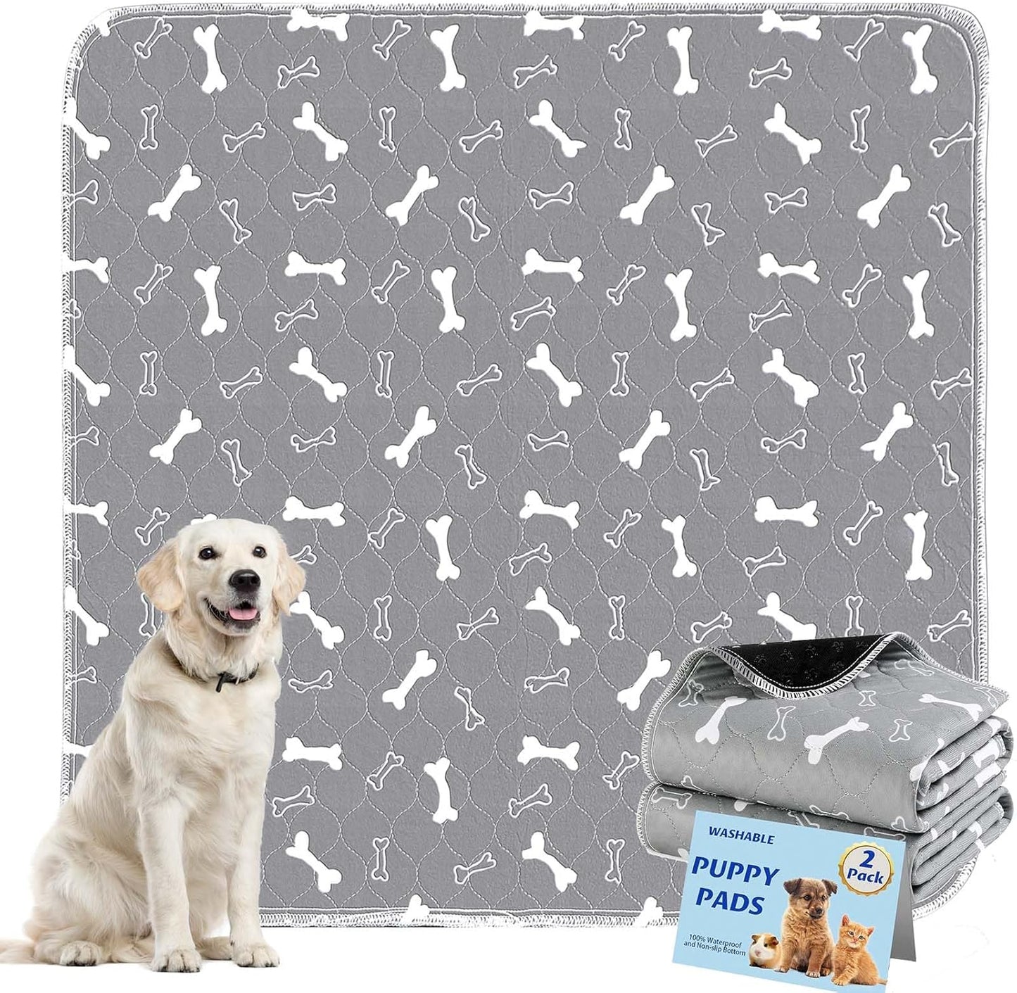 Washable Pee Pads for Dogs, 2Pack Reusable Puppy Pads, Fast Absorbent Dog Pee Pads for Crate Pet Training Pads, Waterproof Whelping Pads for Dogs Bed Mat Crate Indoor (Grey, 18x24)