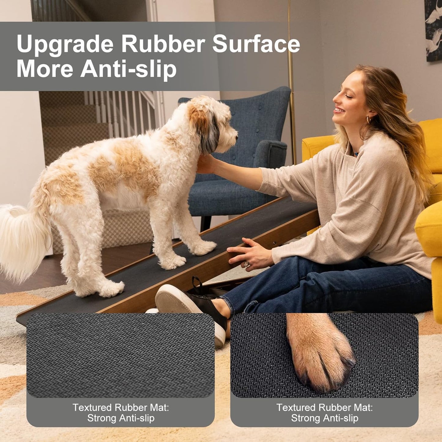 ABORON Antislip Dog Ramp, Adjustable Folding Pet Ramp for Small & Large Old Dogs & Cats, High Traction Portable Rubber Paw Ramps, Supports up to 200 lbs, Used for Bed Couch SUV, 39.3'' Long