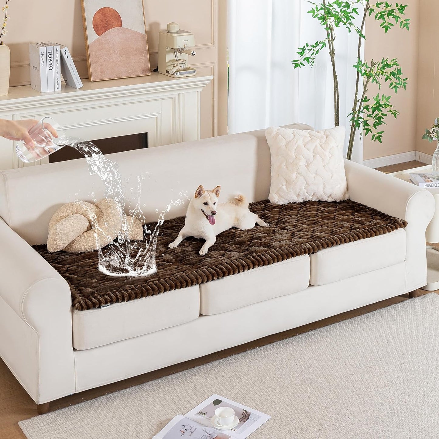 PuTian 100% Waterproof Fuzzy Couch Cover for Dogs Washable Non-Slip Furniture Cover Pet Friendly Dog Mat for Couches and Sofas White 27.6''x59'' 70cmx150cm