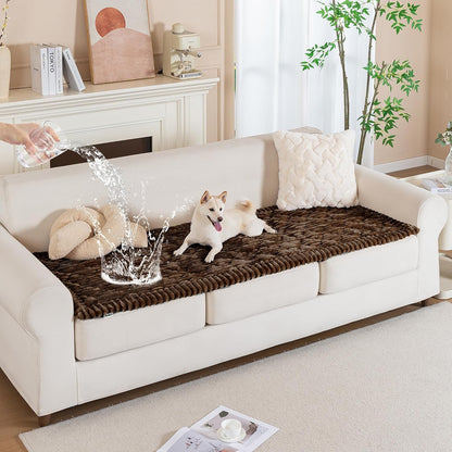 PuTian 100% Waterproof Fuzzy Couch Cover for Dogs Washable Non-Slip Furniture Cover Pet Friendly Dog Mat for Couches and Sofas White 27.6''x59'' 70cmx150cm