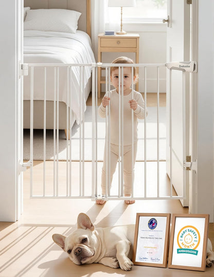 Babelio Baby Gate for Stairs, Kitchen & Doorways, 26-43" W 28" H No Bottom Bar| Easy Installation| One-Handed Operation| Auto-Close| Hardware Mount (Drill Needed) Safety Dog/Pet Gate Indoor (White)