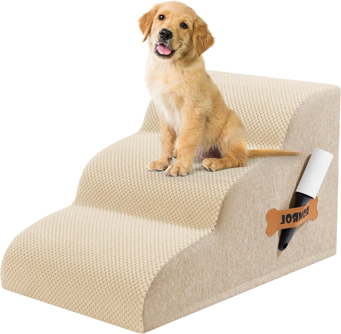 Romrol Dog Stairs Ramp for High Beds Couches, High Density Foam Pet Steps with Durable Non-Slip Waterproof Fabric Cover, Dog Stairs for Small Dogs or Cats or Pets, 5-Step, 22 Inch, Grey