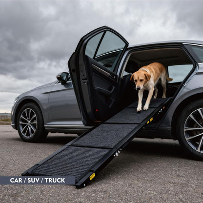 Dog Ramp for Car, Folding Dog Ramp for Large Dogs up to 250 lbs, Portable Dog Ramp for Truck, SUV & High Bed, Non-Slip Surface, Easy to Carry, Black (65" x 17.2")