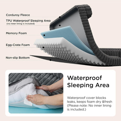 Bedsure ComfyFleece™ Orthopedic Dog Beds Large Sized Dog, Waterproof Memory Foam Pet Couch Sofa with Sides, Non-Slip Bottom and Egg-Crate Foam Large Pet Bed with Washable Corduroy Cover, Grey