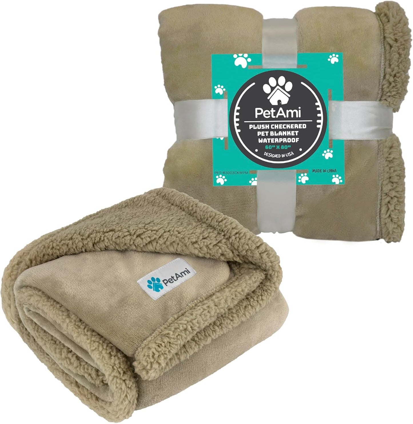 PetAmi Waterproof Dog Blanket for Couch, Large 60x40, Pee Proof Sherpa Fleece Reversible Pet Throw, Furniture Protector for Bed Sofa Kennel, Soft Washable Cover for Medium Dogs Cats, Grey Sherpa