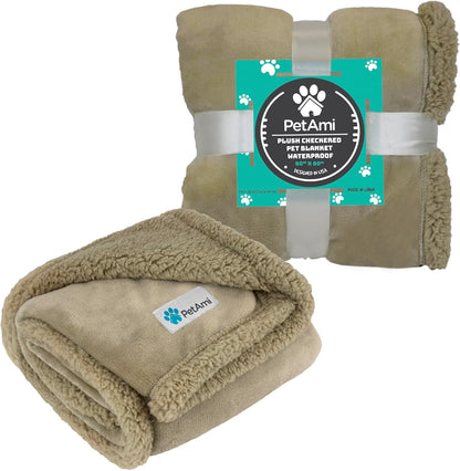 PetAmi Waterproof Dog Blanket for Couch, Large 60x40, Pee Proof Sherpa Fleece Reversible Pet Throw, Furniture Protector for Bed Sofa Kennel, Soft Washable Cover for Medium Dogs Cats, Grey Sherpa