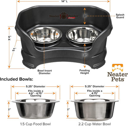 Neater Pet Brands Neater Feeder Deluxe Mess Proof Dog Bowls Elevated for Large Dogs Over 40 lbs, Made in USA, No Spill Raised Dog Food Bowl Stand Feeding Station, Food and Water Bowl Set, Black