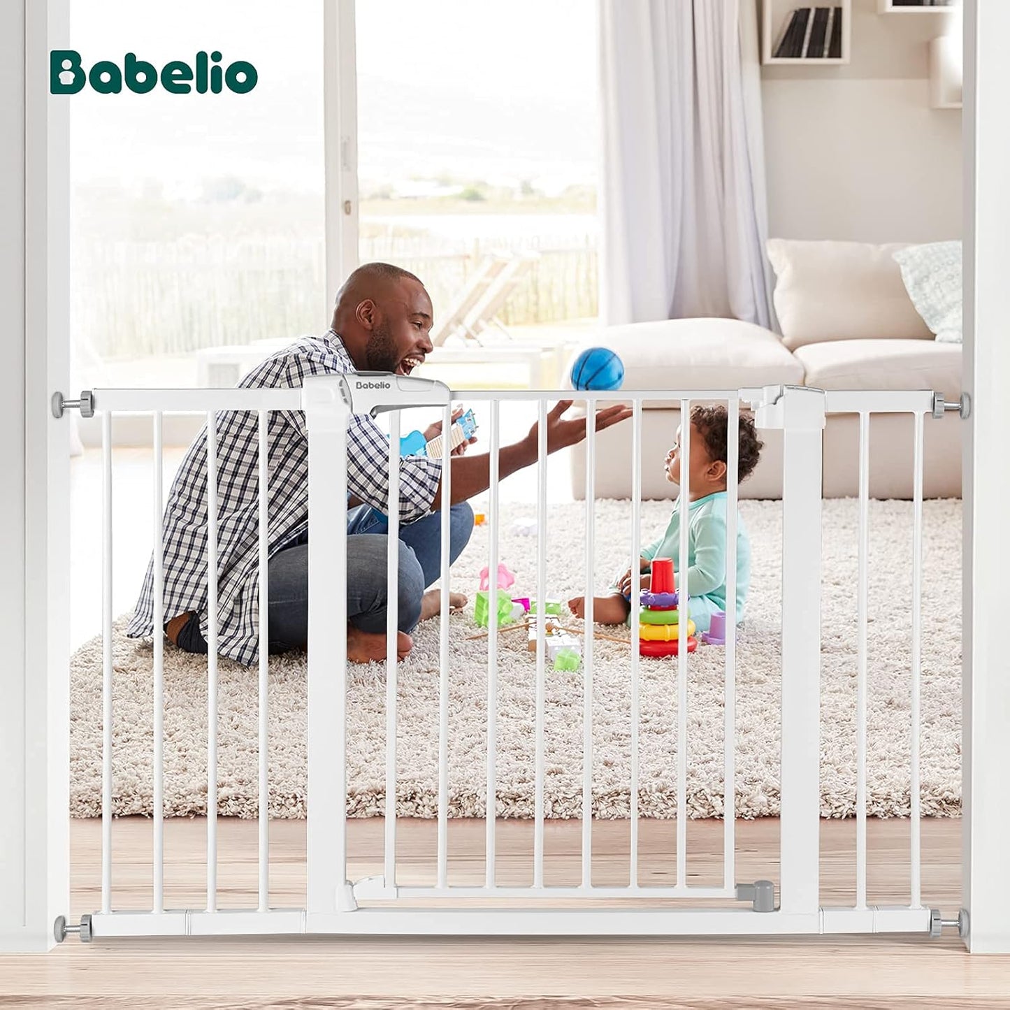 BABELIO Baby Metal Gate Extension with Wood Pattern, 5.5'' Extra Wide Pet Gate for Stairs & Doorways, Pressure Mounted Baby Gate Dog Gate, No Tools Required, 30'' Tall