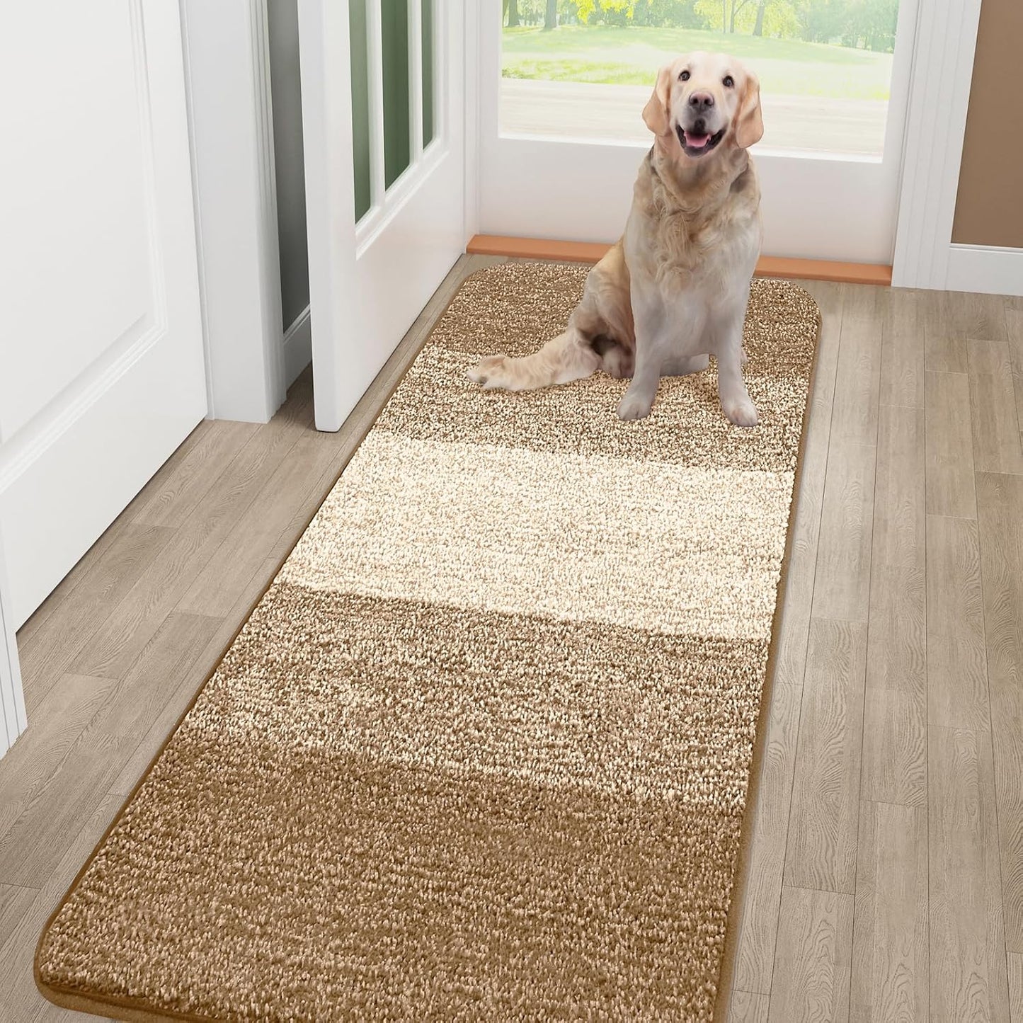 Smiry Dog Door Mat for Muddy Paws, Absorbs Moisture and Dirt, Low-Profile Entryway Mat with Non-Slip Backing, Entry Indoor Outdoor Doormat for Inside Floor (30x20 Inches, Grey, Striped)