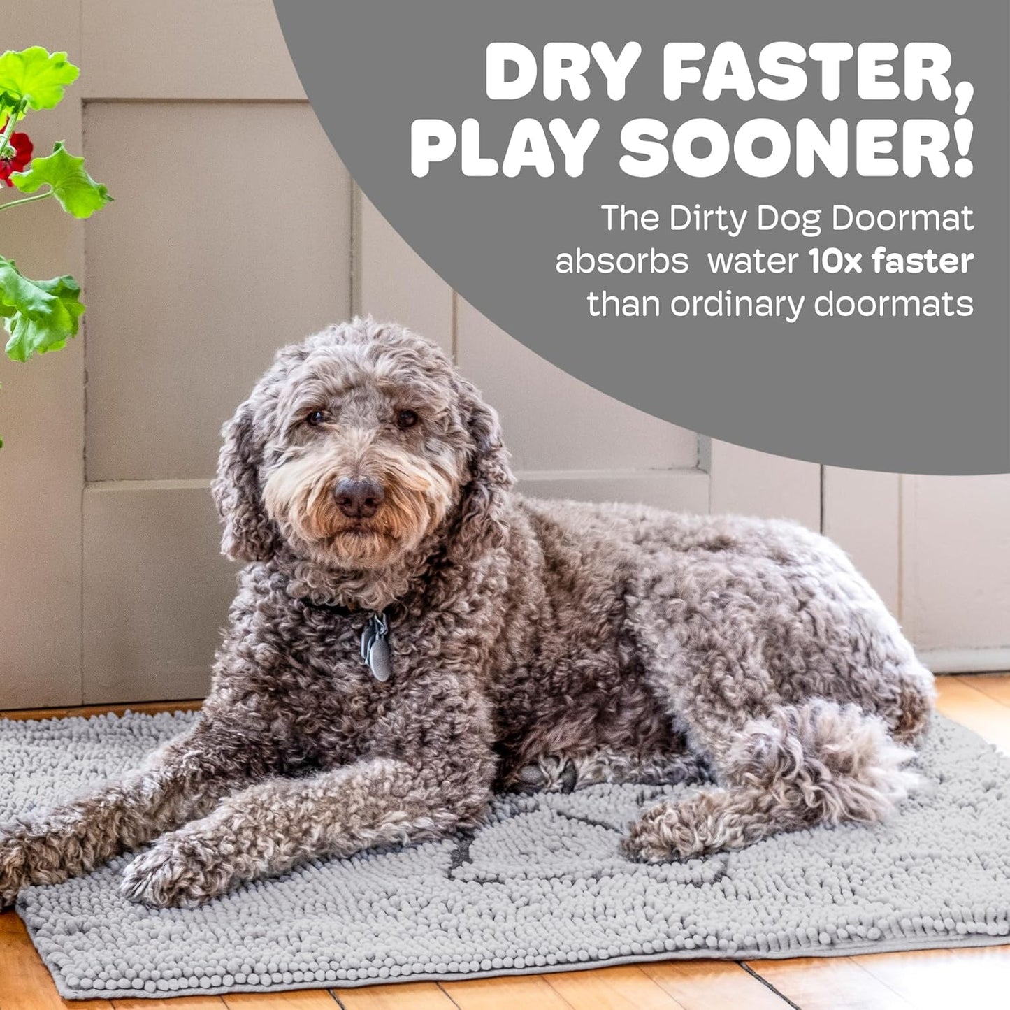 Dog Gone Smart Dirty Dog Doormat - Fast Drying Rug with Super Gripper Backing for Clean Floors - Super Absorbent and Machine Washable Mat for Muddy Paws - Grey