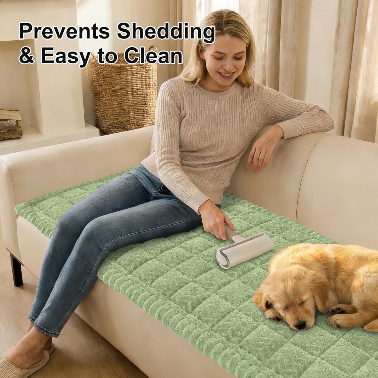 Smiry Non Slip Couch Covers for Dogs, Fuzzy Pet Couch Covers for 2-3 Cushion Sofa Pet Friendly, Soft Sofa Slipcovers Cushion Furniture Protector Washable (Beige, 27.6" x 59")