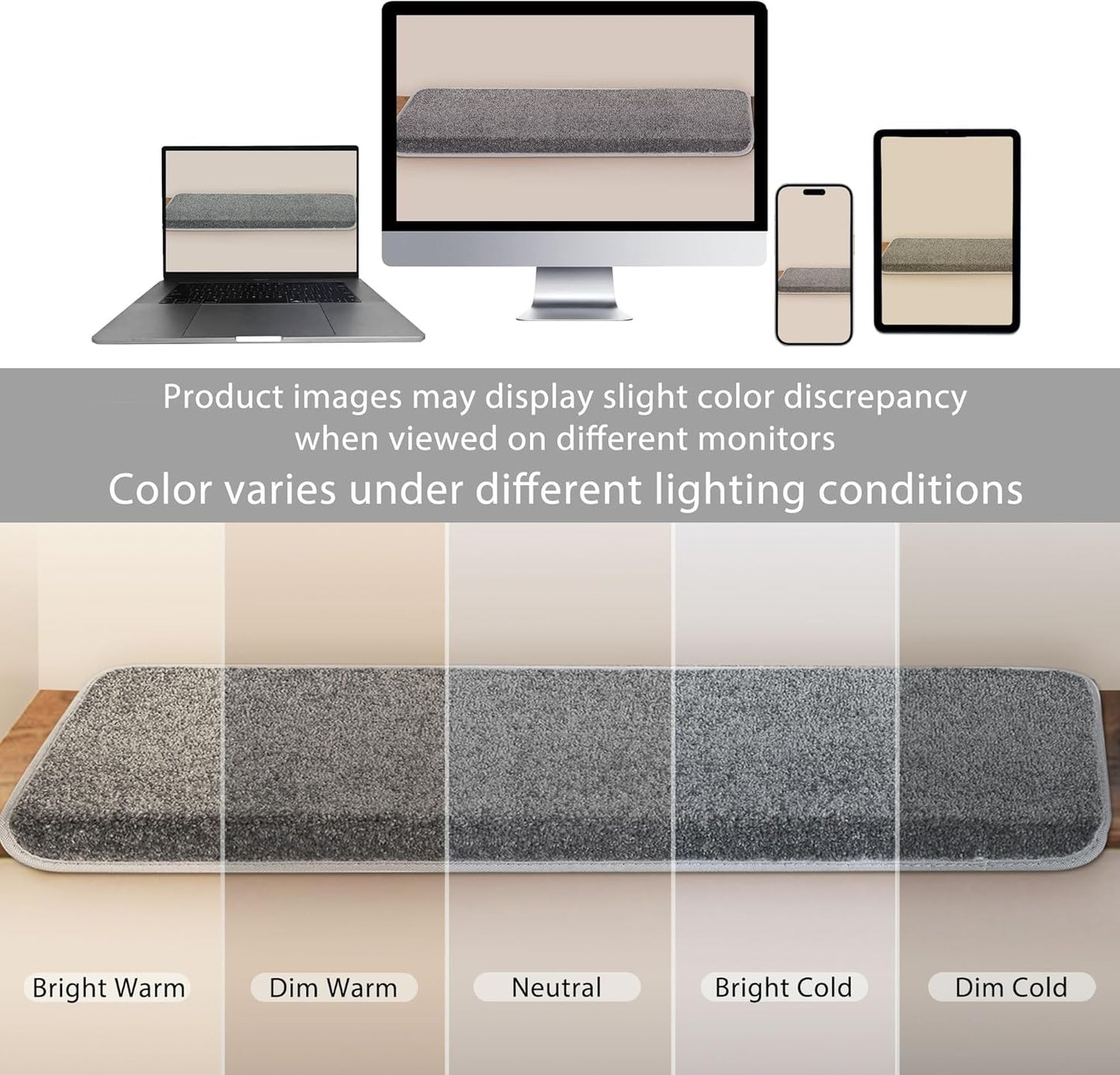 PURE ERA Bullnose Carpet Stair Treads Set Tape Free Non-Slip Indoor Stair Protectors Pet Friendly Rugs Covers Soft Skid Resistant Washable Reusable 9.5" x 30"(14 Pieces,Cream Gray)
