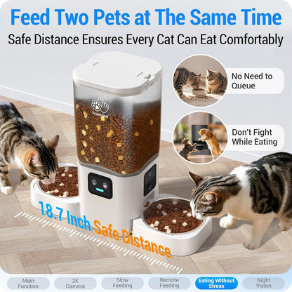 Frienhund Automatic Cat Feeder with 2K Camera: 5G WiFi Automatic Dog Feeder with Night Vision,Cat Food Dispenser with 7L Large Food Storage Container for Multiple Pet,Detachable for Easy Clean -29 Cup