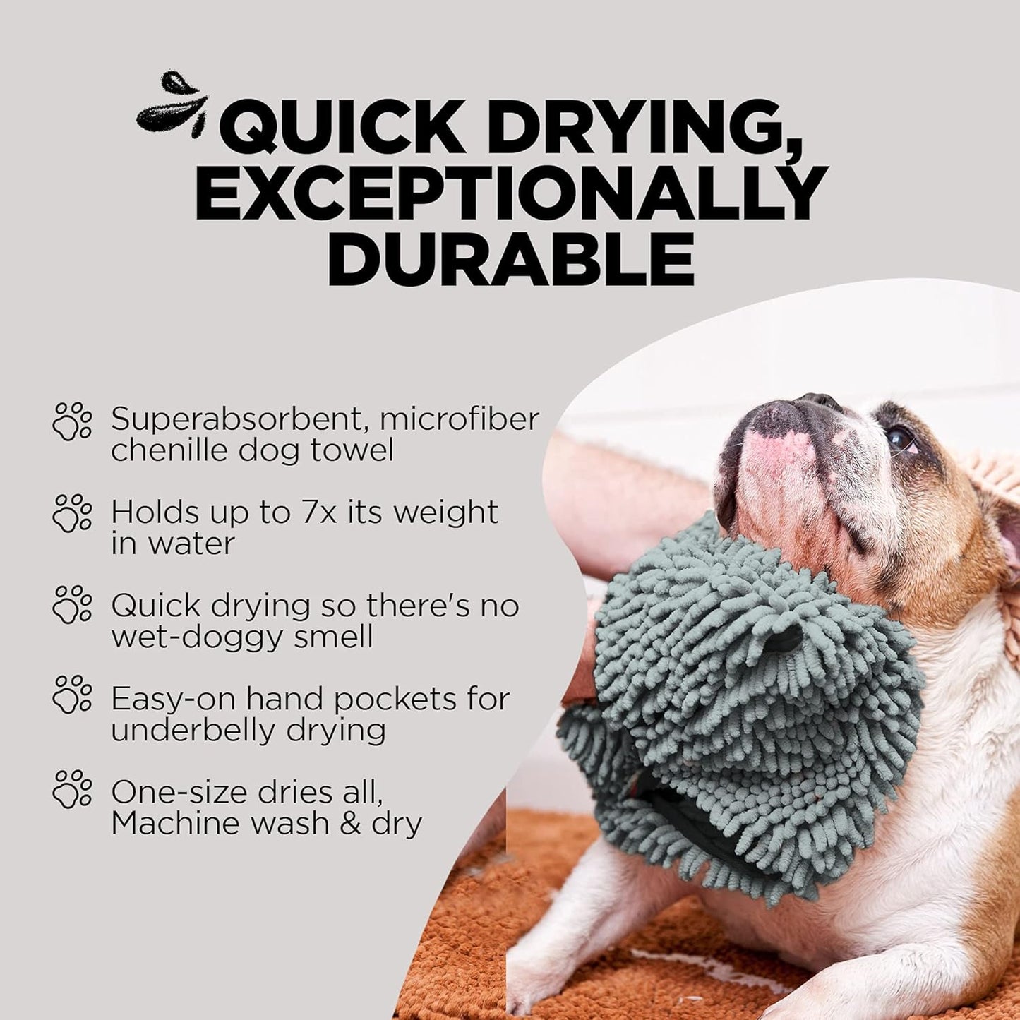 Soggy Doggy Super Shammy Dog Towel – Absorbent Microfiber Chenille Pet Towel for Drying Wet Dogs, Paws, Quick Dry Dog Shammy with Hand Pockets, Machine Washable – Chocolate/Oatmeal Trim, 31” x 14”