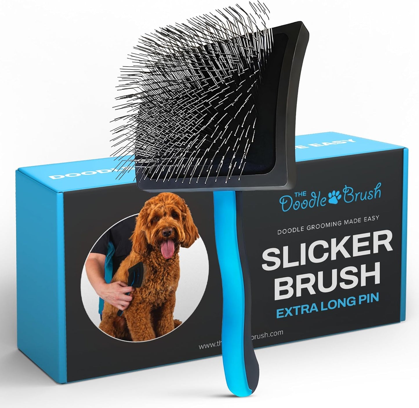 Slicker Brush for Dogs Detangler, Poodle Pin Dematting Dog Hair Brushes, Extra Long Pin Slicker for Goldendoodle, Cockapoo, Cavapoo, Tangle-Free Grooming Shiny Coat Pet Brushes