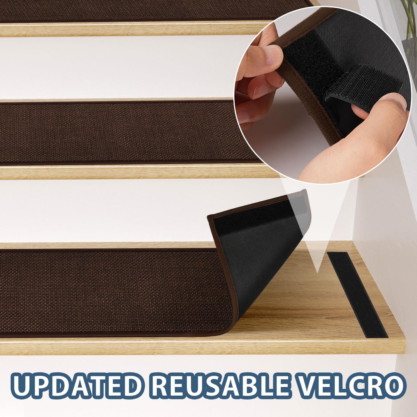 Peel and Stick Adhesive Stair Treads for Wooden Steps Indoor Set of 15 Pack, Rubber Backed Non Slip Jute Stair Rug Step Pads for Pet Dog, Elders and Kids, Beige
