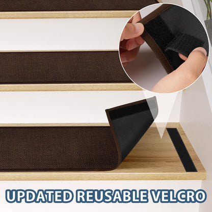 Peel and Stick Adhesive Stair Treads for Wooden Steps Indoor Set of 15 Pack, Rubber Backed Non Slip Jute Stair Rug Step Pads for Pet Dog, Elders and Kids, Beige