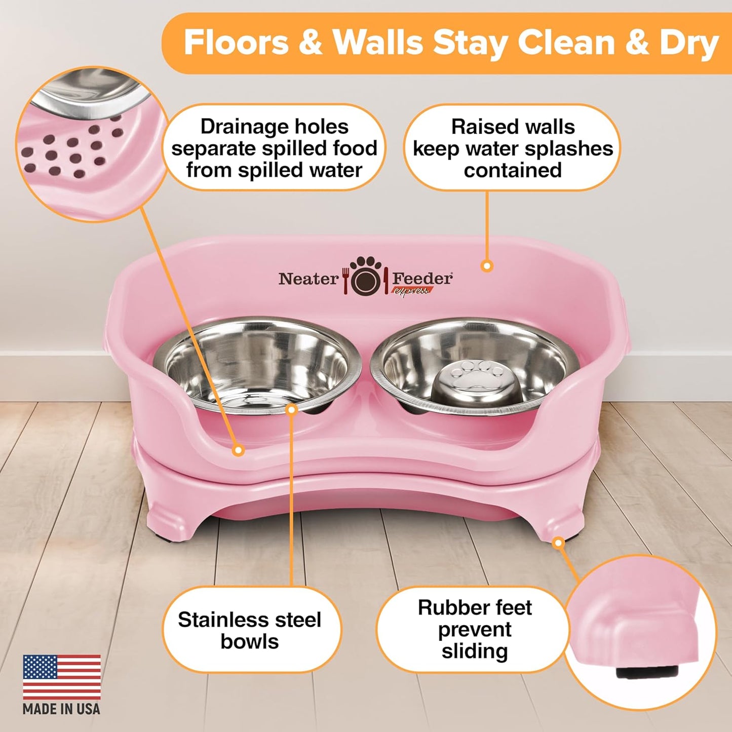 Neater Feeder Express Mess Proof Dog Bowls Elevated for Small Breeds under 15 Lb, Made in USA, No Spill Raised Dog Food Bowl Stand, Stainless Steel Food and Water Bowl Set, Feeding Station, Cappuccino