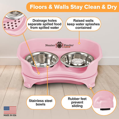 Neater Feeder Express Mess Proof Dog Bowls Elevated for Small Breeds under 15 Lb, Made in USA, No Spill Raised Dog Food Bowl Stand, Stainless Steel Food and Water Bowl Set, Feeding Station, Cappuccino
