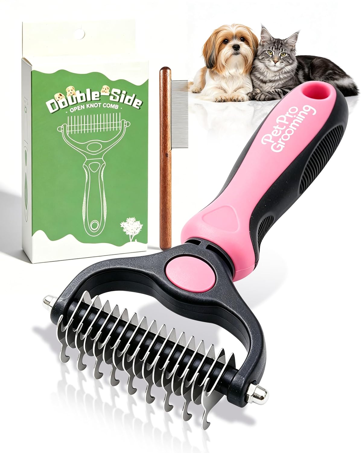Pet Pro Grooming Tool, Dematting Comb for Dogs and Cats, Deshedding Dog Brush, Undercoat Rake for Dogs, Removes Tangles Knots and Loose Fur, Grooming Tool for Thick Coats (Orange)