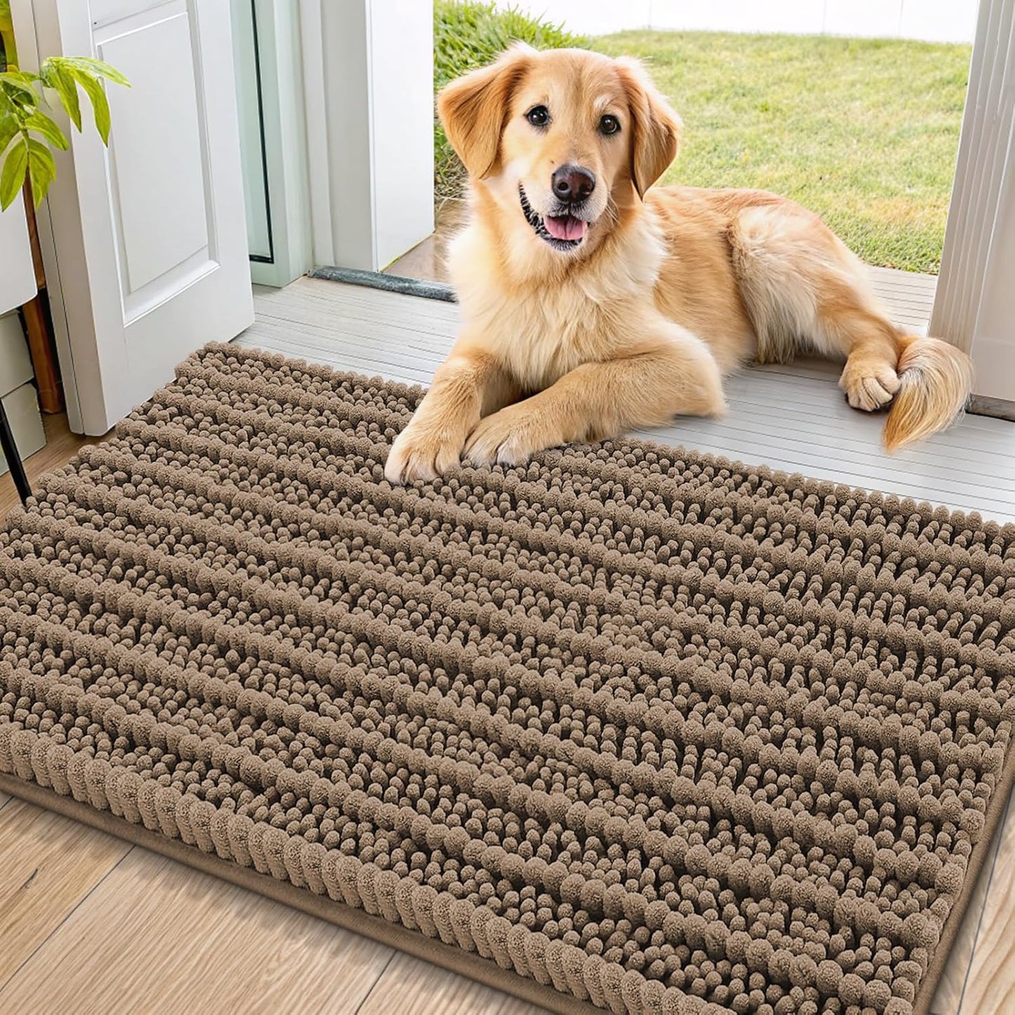 Smiry Dog Door Mat for Muddy Paws 30x20, Extra Soft Absorbent Chenille Doormat, Trap Moisture and Dirt, Non-Slip Machine Washable Front Door Mat for Indoor Entrance Inside Floor, Grey