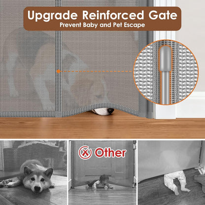 Reinforced 48" Extra Tall Pet Gate with Support Rods, 4 Ft Tall Retractable Baby Gates for Doorways 55" Wide Mesh Dog Gate Indoor Outdoor - Prevent Baby/Pet from Jumping Over, Black