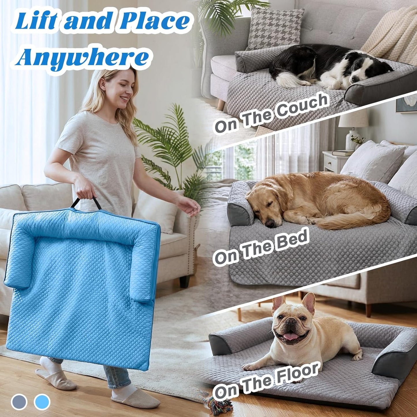 Calming Dog Bed Fluffy Plush Dog Mat for Furniture Protector with Removable Washable Cover for Large Medium Small Dogs and Cats (Large, Light Grey)