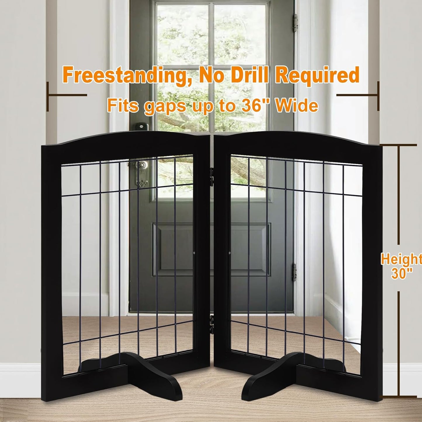 LZRS 2-Panel Freestanding Foldable Wood Dog Gate – Solid Wood & Steel Wire, Chew-Resistant Pet Barrier for Indoor Use, Ideal for Small to Medium Dogs, White