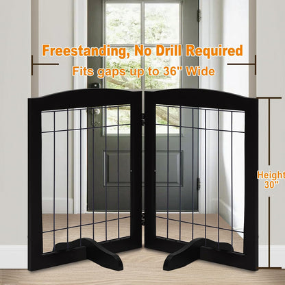 LZRS 2-Panel Freestanding Foldable Wood Dog Gate – Solid Wood & Steel Wire, Chew-Resistant Pet Barrier for Indoor Use, Ideal for Small to Medium Dogs, White