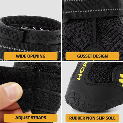 Hcpet Dog Boots, Dog Shoes for Large Dogs, Medium Dog Boots & Paw Protectors, Anti-Slip Dog Booties for Hot Pavement Winter Snow Hiking with Reflective Straps Black Size 6
