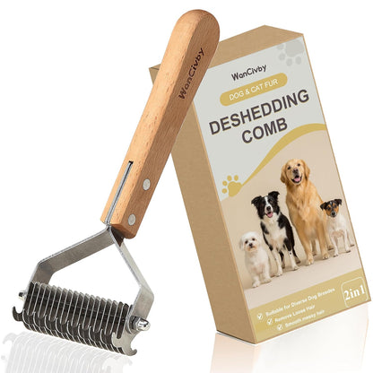 Undercoat Rake Pet Brush with Square Handle, Premium Dematting Comb & Cat Dog Shedding Tool, Efficient Grooming Brush for Detangling Mats & Loose Fur, Ideal for Large Medium Small Dogs and Cats