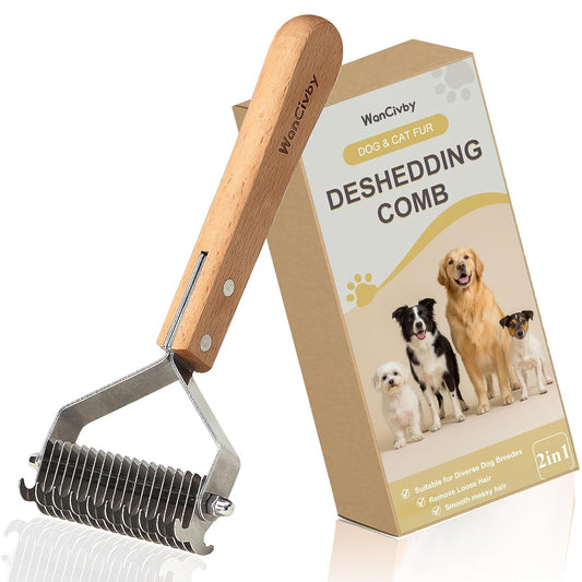 Undercoat Rake Pet Brush with Square Handle, Premium Dematting Comb & Cat Dog Shedding Tool, Efficient Grooming Brush for Detangling Mats & Loose Fur, Ideal for Large Medium Small Dogs and Cats