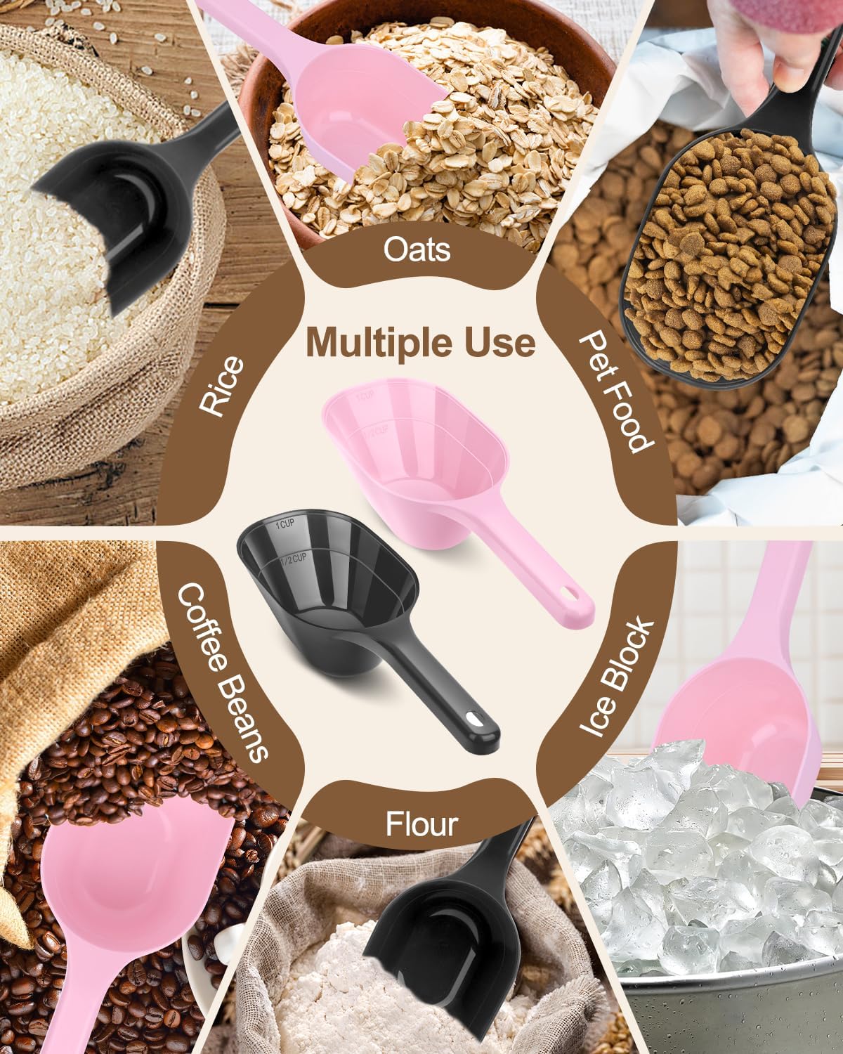 2 PACK Dog Food Scoop,1 Cup Capacity Pet Food Scoop With Measuring Lines For Dog, Puppy and Cat (Black)