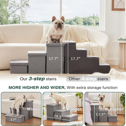 Love's cabin Dog Stairs with Storage 13" H, Foldable Pet Stairs for Small Medium or Large Dogs, Cat Puppy Steps Ramp with Zip up to 150 lbs, Solid Grey, 2 Steps
