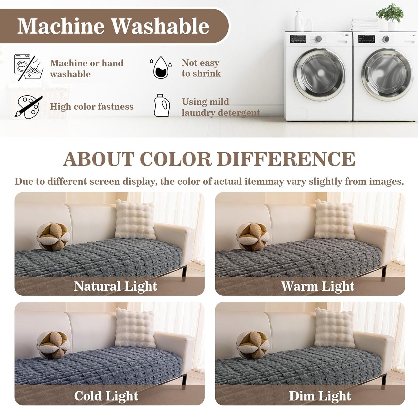 MYSKY HOME 100% Waterproof Couch Cover for Dogs, Plush Pet Couch Covers for Sofa Washable, Couch Covers for 2 Cushion Sofa Pet Friendly, Non-Slip Durable Sofa Cover Slipcover Protector, Cream, 35"x63"