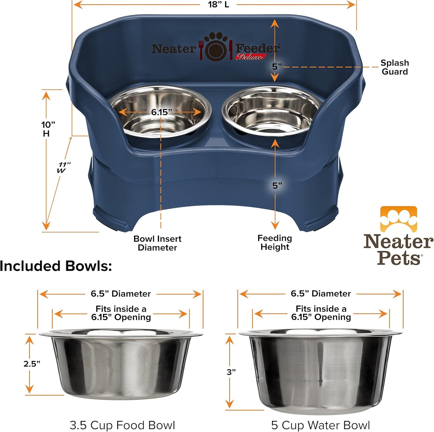 Neater Pet Brands Neater Feeder Deluxe Mess Proof Dog Bowls Elevated for Large Dogs Over 40 lbs, Made in USA, No Spill Raised Dog Food Bowl Stand Feeding Station, Food and Water Bowl Set, Black